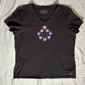 Life Is Good V-neck Short Sleeve Crusher-lite T-shirt Women’s XXL - washed black